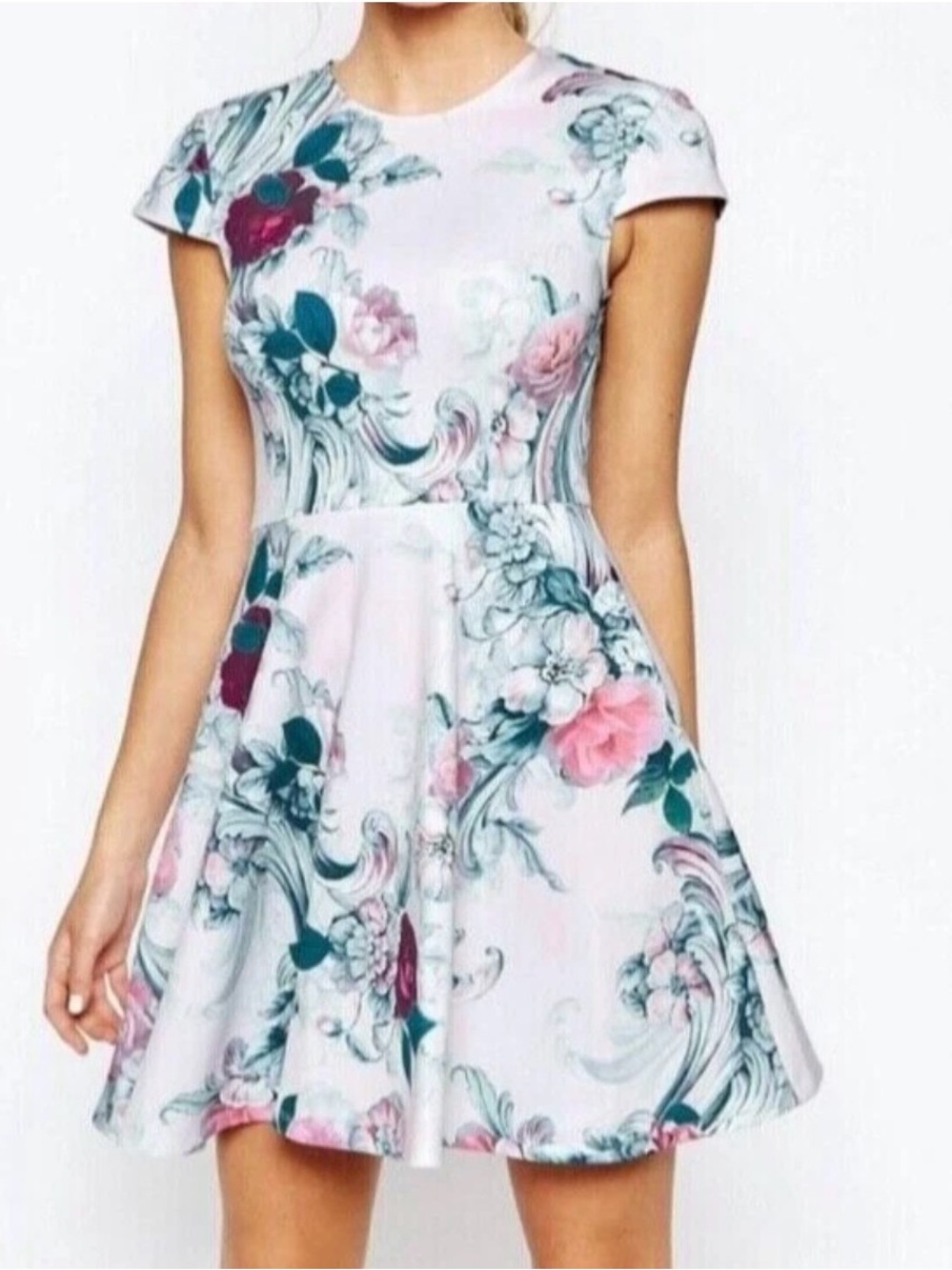 Ted Baker “Keiley” Pastel Floral Fit-and-Flare Mini Dress